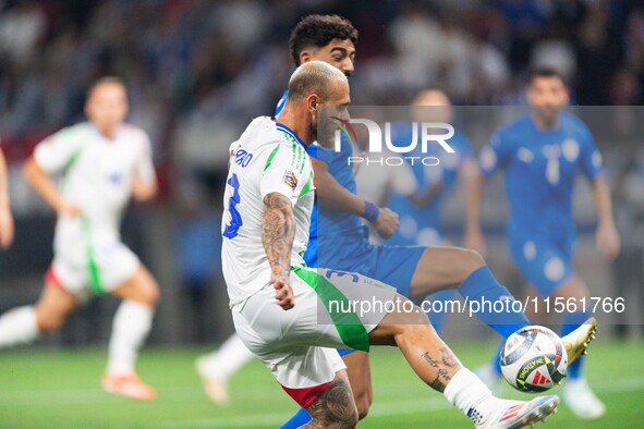 Federico Di Marco of Italy is in action during the UEFA Nations League 2024/25 League A Group A2 match between Israel and Italy at Bozsik Ar...