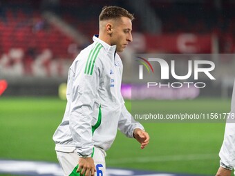 Davide Frattesi of Italy enters the pitch before the UEFA Nations League 2024/25 League A Group A2 match between Israel and Italy at Bozsik...