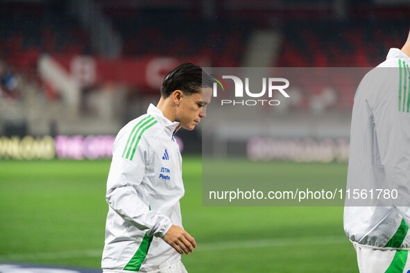 Giacomo Raspadori of Italy enters the pitch before the UEFA Nations League 2024/25 League A Group A2 match between Israel and Italy at Bozsi...