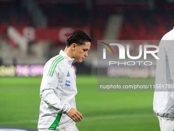 Giacomo Raspadori of Italy enters the pitch before the UEFA Nations League 2024/25 League A Group A2 match between Israel and Italy at Bozsi...