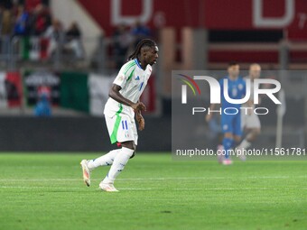 Moise Kean of Italy is in action during the UEFA Nations League 2024/25 League A Group A2 match between Israel and Italy at Bozsik Arena Sta...