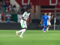 Moise Kean of Italy is in action during the UEFA Nations League 2024/25 League A Group A2 match between Israel and Italy at Bozsik Arena Sta...