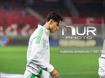 Samuele Ricci of Italy enters the pitch before the UEFA Nations League 2024/25 League A Group A2 match between Israel and Italy at Bozsik Ar...