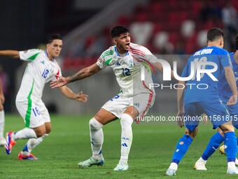 Raoul Bellanova of Italy is in action during the UEFA Nations League 2024/25 League A Group A2 match between Israel and Italy at Bozsik Aren...