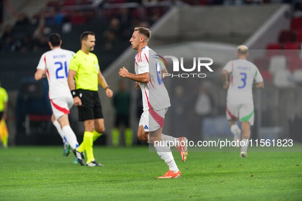 Davide Frattesi of Italy is in action during the UEFA Nations League 2024/25 League A Group A2 match between Israel and Italy at Bozsik Aren...