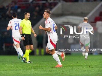 Davide Frattesi of Italy is in action during the UEFA Nations League 2024/25 League A Group A2 match between Israel and Italy at Bozsik Aren...