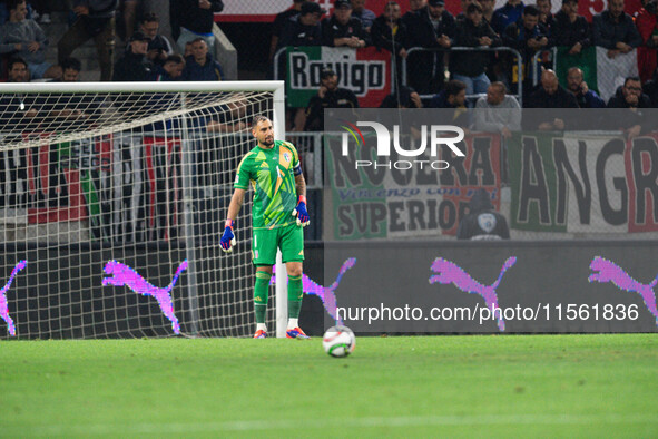 Gianluigi Donnarumma of Italy is in action during the UEFA Nations League 2024/25 League A Group A2 match between Israel and Italy at Bozsik...