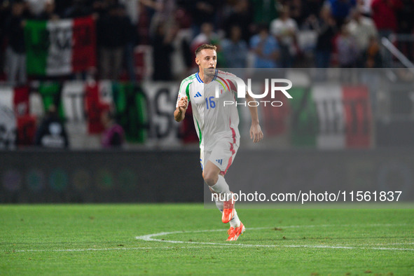 Davide Frattesi of Italy is in action during the UEFA Nations League 2024/25 League A Group A2 match between Israel and Italy at Bozsik Aren...