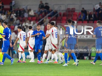 Davide Frattesi celebrates his goal with teammates during the UEFA Nations League 2024/25 League A Group A2 match between Israel and Italy a...