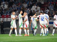 Davide Frattesi celebrates his goal with teammates during the UEFA Nations League 2024/25 League A Group A2 match between Israel and Italy a...