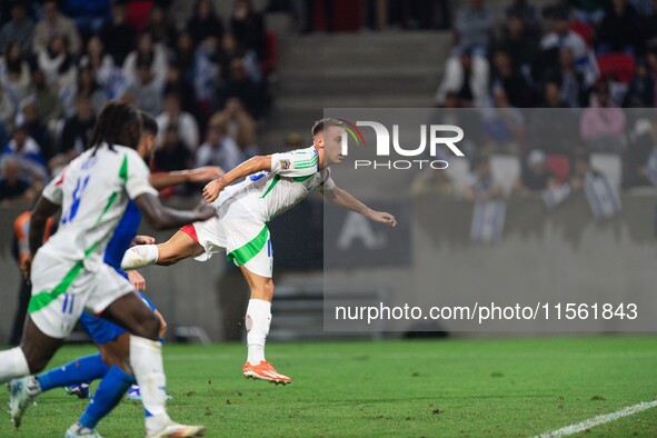 Davide Frattesi scores his goal during the UEFA Nations League 2024/25 League A Group A2 match between Israel and Italy at Bozsik Arena Stad...