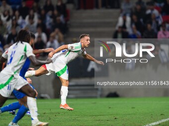 Davide Frattesi scores his goal during the UEFA Nations League 2024/25 League A Group A2 match between Israel and Italy at Bozsik Arena Stad...