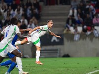 Davide Frattesi scores his goal during the UEFA Nations League 2024/25 League A Group A2 match between Israel and Italy at Bozsik Arena Stad...