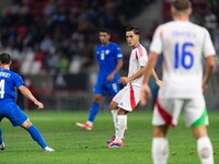 Giacomo Raspadori of Italy is in action during the UEFA Nations League 2024/25 League A Group A2 match between Israel and Italy at Bozsik Ar...