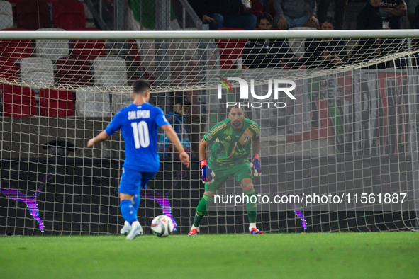 Gianluigi Donnarumma of Italy is in action during the UEFA Nations League 2024/25 League A Group A2 match between Israel and Italy at Bozsik...