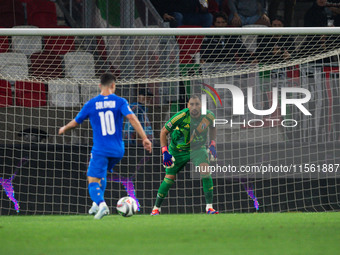 Gianluigi Donnarumma of Italy is in action during the UEFA Nations League 2024/25 League A Group A2 match between Israel and Italy at Bozsik...