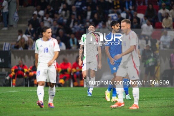 Alessandro Bastoni of Italy is in action during the UEFA Nations League 2024/25 League A Group A2 match between Israel and Italy at Bozsik A...