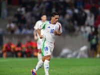 Giacomo Raspadori of Italy is in action during the UEFA Nations League 2024/25 League A Group A2 match between Israel and Italy at Bozsik Ar...