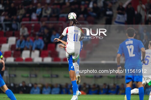 Moise Kean of Italy is in action during the UEFA Nations League 2024/25 League A Group A2 match between Israel and Italy at Bozsik Arena Sta...