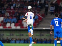 Moise Kean of Italy is in action during the UEFA Nations League 2024/25 League A Group A2 match between Israel and Italy at Bozsik Arena Sta...