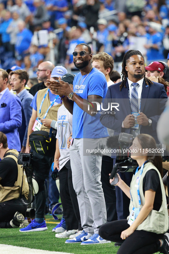 DETROIT,MICHIGAN-SEPTEMBER 8: Former Detroit Lions player and Hall of Fame member Calvin Johnson attends the Detroit home opening NFL  footb...