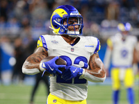 DETROIT,MICHIGAN-SEPTEMBER 8: Los Angeles Rams running back Blake Corum (22) is seen during warmups ahead of a game between the Los Angeles...