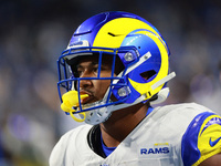 DETROIT,MICHIGAN-SEPTEMBER 8: Los Angeles Rams running back Ronnie Rivers (20) is seen during warmups ahead of a game between the Los Angele...