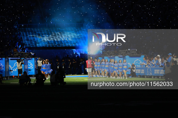 DETROIT,MICHIGAN-SEPTEMBER 8: The Detroit Lions cheerleaders perform ahead of a game between the Los Angeles Rams and the Detroit Lions in D...