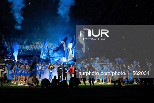 DETROIT,MICHIGAN-SEPTEMBER 8: The Detroit Lions team take the field during an NFL football game between the Los Angeles Rams and the Detroit...