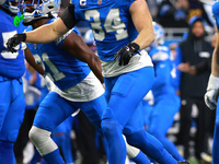 DETROIT,MICHIGAN-SEPTEMBER 8: Detroit Lions linebacker Alex Anzalone (34) reacts after a play during the first half of an NFL football game...