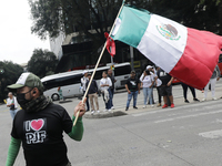 A judiciary worker waves a Mexican flag while taking part in a rally against the judicial reform proposed by current President Andres Manuel...