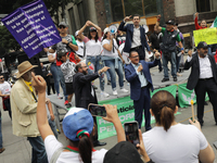 Judiciary workers shout slogans against the Judicial Reform proposed by current President Andres Manuel Lopez Obrador while demonstrating ou...