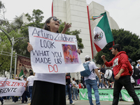 A judiciary worker shouts slogans against the judicial reform proposed by current President Andres Manuel Lopez Obrador while demonstrating...