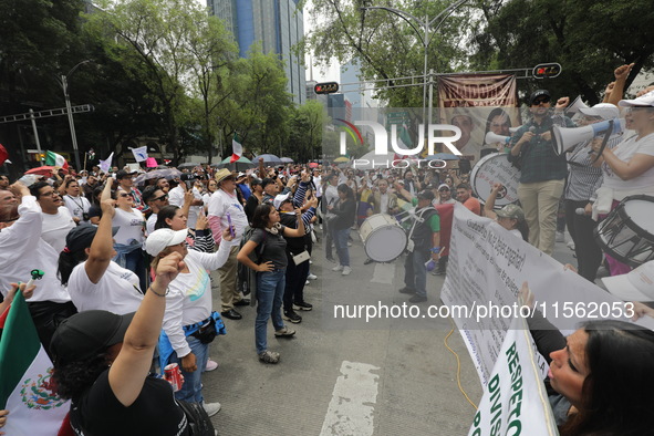 Judiciary workers shout slogans against the Judicial Reform proposed by current President Andres Manuel Lopez Obrador while demonstrating ou...