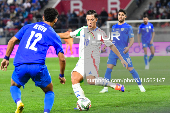 Giacomo Raspadori in action during Israel vs Italy: matchday 2 of UEFA Nations League 2024-2025, in Budapest, Hungary, on September 9, 2024,...