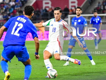 Giacomo Raspadori in action during Israel vs Italy: matchday 2 of UEFA Nations League 2024-2025, in Budapest, Hungary, on September 9, 2024,...