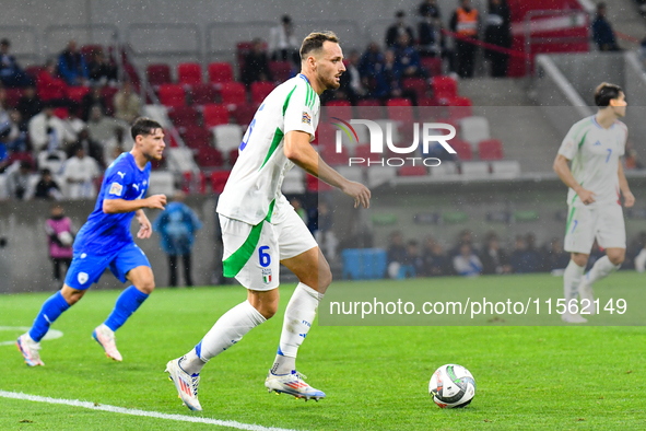 Federico Gatti in action during Israel vs Italy: matchday 2 of UEFA Nations League 2024-2025, in Budapest, Hungary, on September 9, 2024 