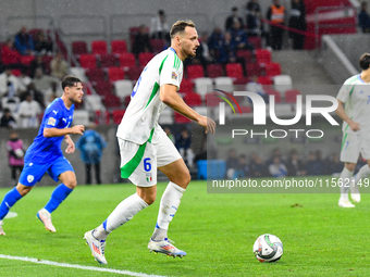 Federico Gatti in action during Israel vs Italy: matchday 2 of UEFA Nations League 2024-2025, in Budapest, Hungary, on September 9, 2024 (