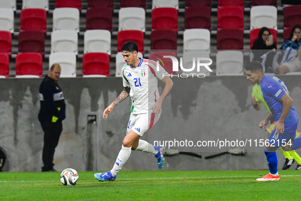 Alessandro Bastoni is in action during Israel vs Italy: matchday 2 of UEFA Nations League 2024-2025, in Budapest, Hungary, on September 9, 2...