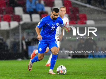 Mahmoud Jaber is in action during the Israel vs Italy match on matchday 2 of the UEFA Nations League 2024-2025, in Budapest, Hungary, on Sep...