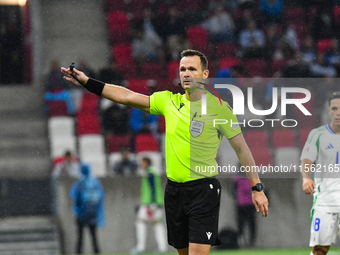 Ivan Kruzliak officiates during the Israel vs Italy match on matchday 2 of the UEFA Nations League 2024-2025 at Bozsik Arena in Budapest, Hu...