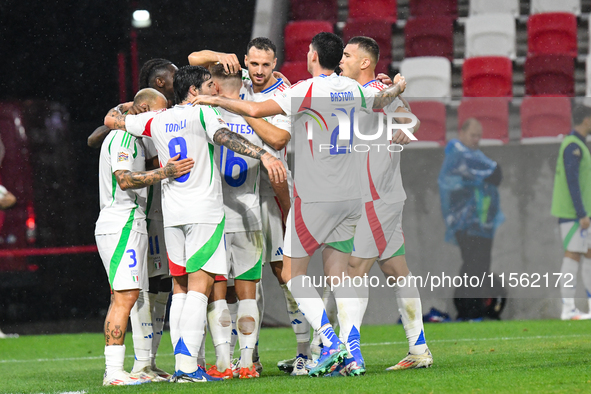 Players of Italy celebrate during Israel vs Italy: matchday 2 of UEFA Nations League 2024-2025, in Budapest, Hungary, on September 9, 2024,...