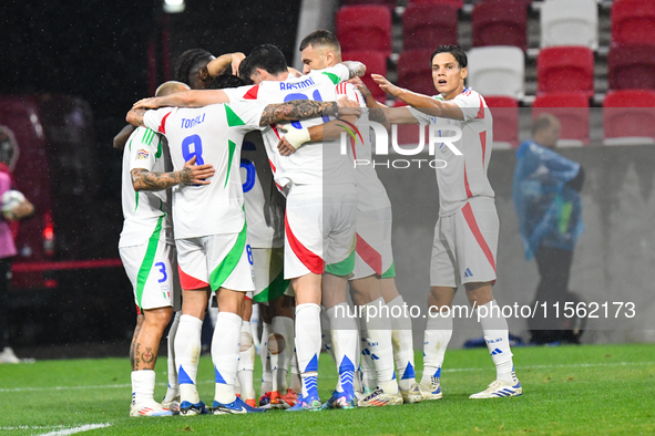 Players of Italy celebrate during Israel vs Italy: matchday 2 of UEFA Nations League 2024-2025, in Budapest, Hungary, on September 9, 2024,...