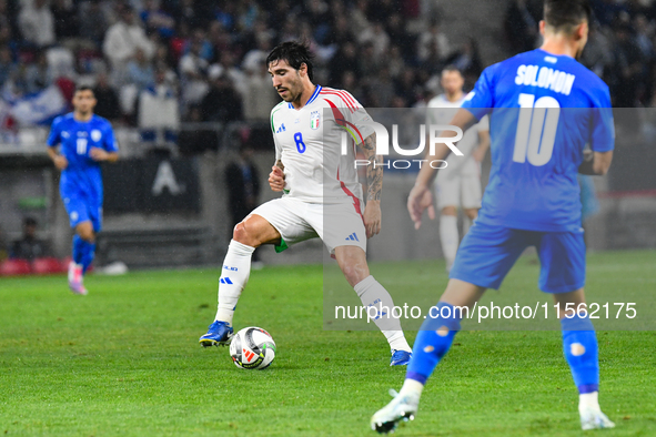 Sandro Tonali is in action during Israel vs Italy: matchday 2 of UEFA Nations League 2024-2025, at Bozsik Arena in Budapest, Hungary, on Sep...