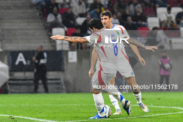 Sandro Tonali is in action during Israel vs Italy: matchday 2 of UEFA Nations League 2024-2025, at Bozsik Arena in Budapest, Hungary, on Sep...