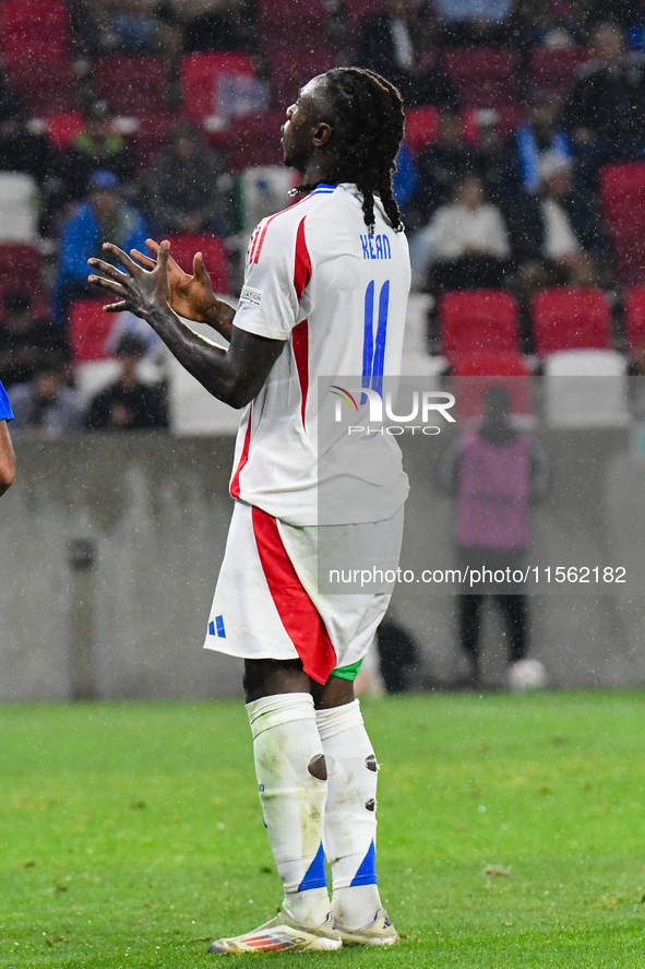 Moise Kean is in action during Israel vs Italy: matchday 2 of UEFA Nations League 2024-2025, at Bozsik Arena, in Budapest, Hungary, on Septe...