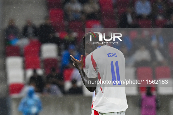 Moise Kean is in action during Israel vs Italy: matchday 2 of UEFA Nations League 2024-2025, at Bozsik Arena, in Budapest, Hungary, on Septe...