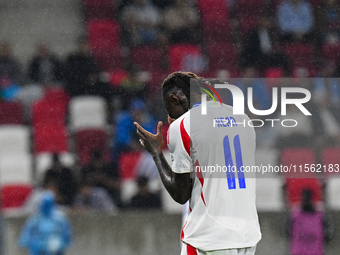 Moise Kean is in action during Israel vs Italy: matchday 2 of UEFA Nations League 2024-2025, at Bozsik Arena, in Budapest, Hungary, on Septe...