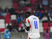 Moise Kean is in action during Israel vs Italy: matchday 2 of UEFA Nations League 2024-2025, at Bozsik Arena, in Budapest, Hungary, on Septe...