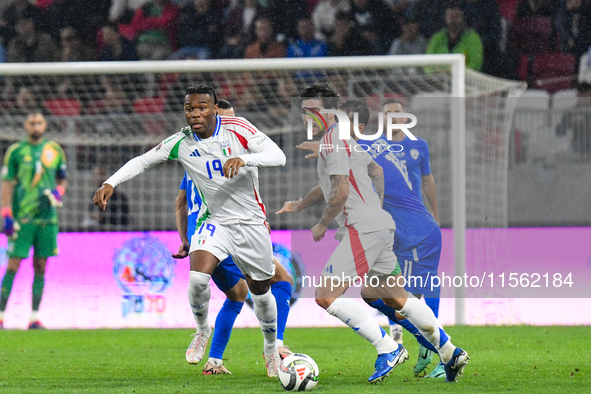 Destiny Udogie and Sandro Tonali are in action during Israel vs Italy: matchday 2 of UEFA Nations League 2024-2025, at Bozsik Arena in Budap...